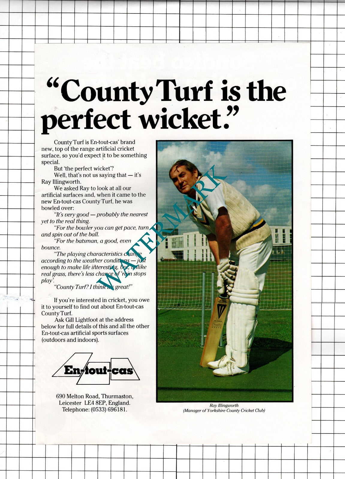 En-tout-cas Thurmaston Leicester Ray Illingworth Cricketer ADVERT - 1981