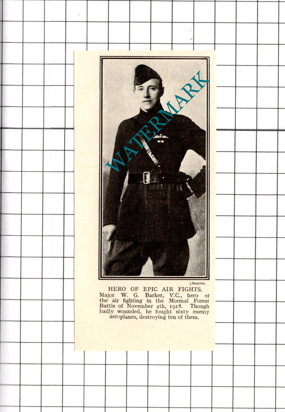 Major W G Barker Mormal Forest Battle -c.1918 Small Cutting