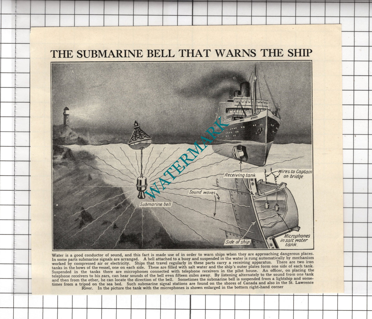 How A Submarine Bell Warns Ships - c.1940's Cutting / Print