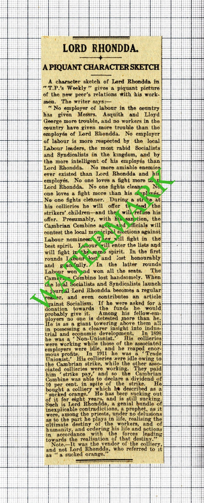 Lord Rhondda - 1916 Cutting