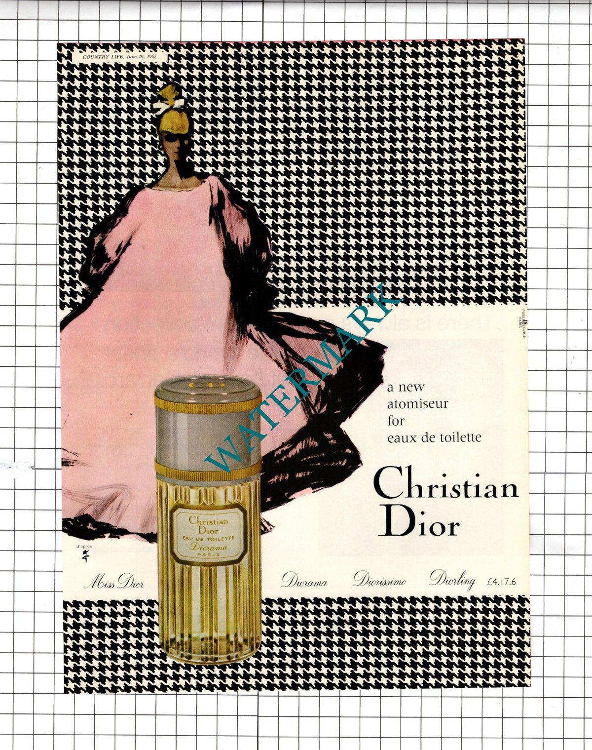 Garrard London Omega Watches / Christian Dior Diorama Perfume ADVERT - 1967