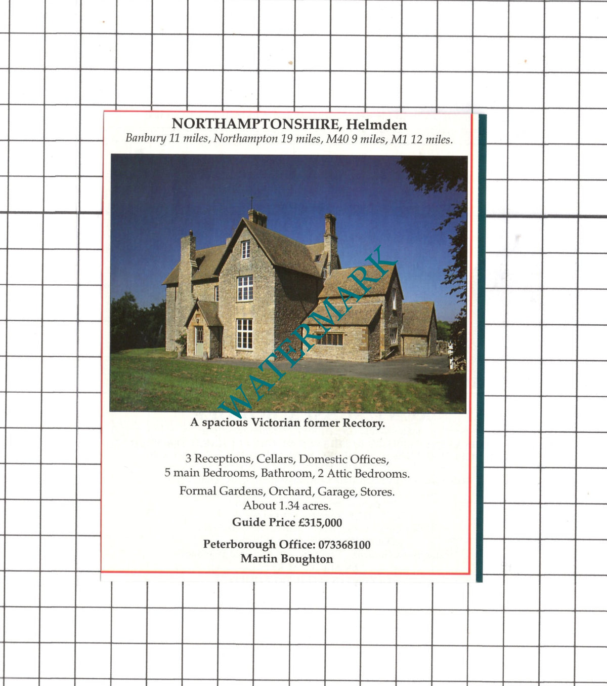 Helmden Northamptonshire Rectory House Sale Advert - 1991 Clipping
