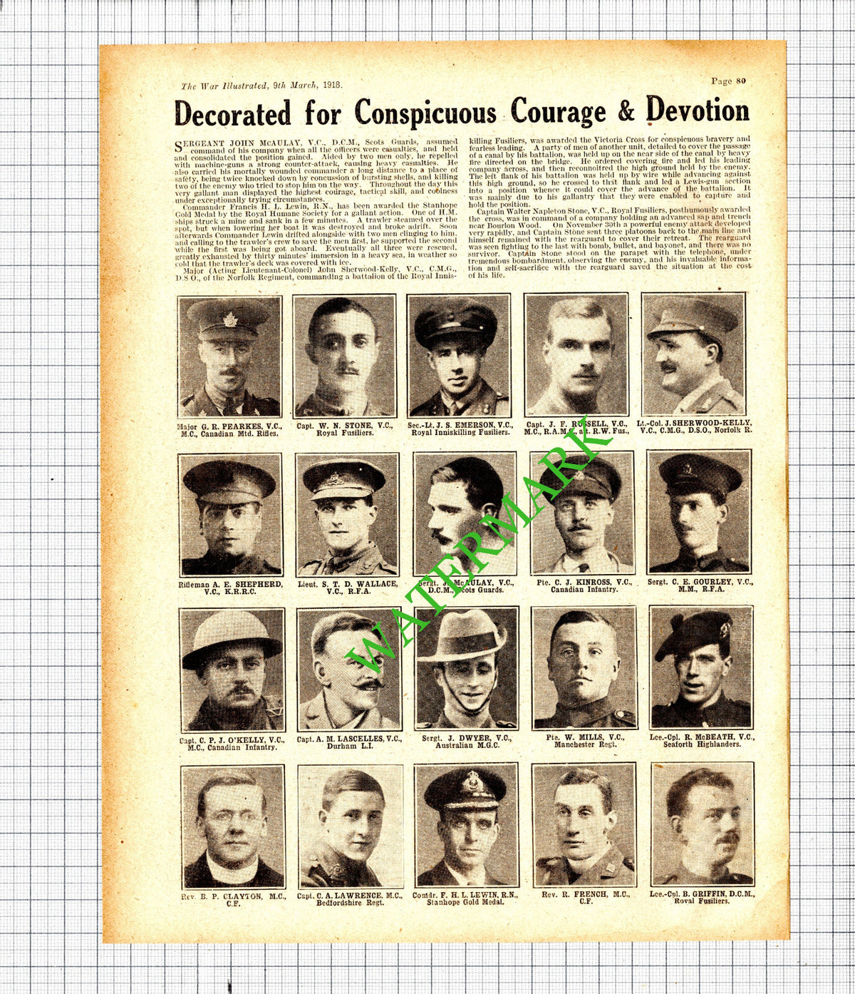 John McAulay Walter Stone Sherwood-Kelly Gourley Francis Lewin WW1- 1918 Cutting
