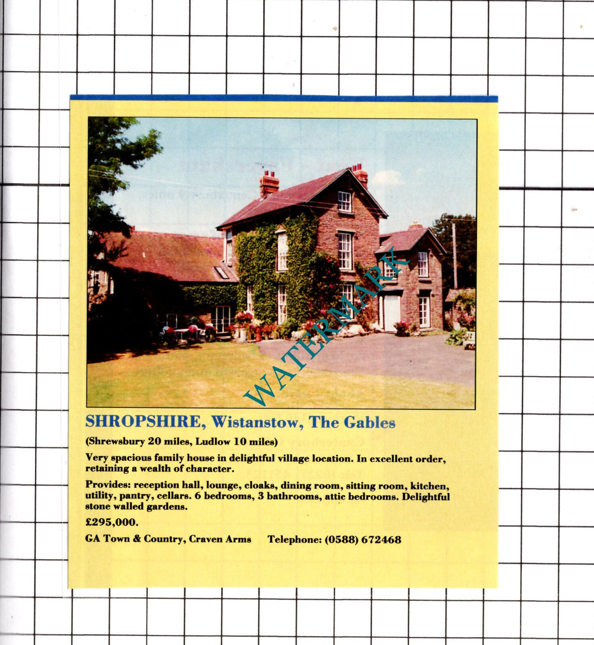 The Gables Wistanstow Shropshire House Sale Advert - 1991 Clipping / Print