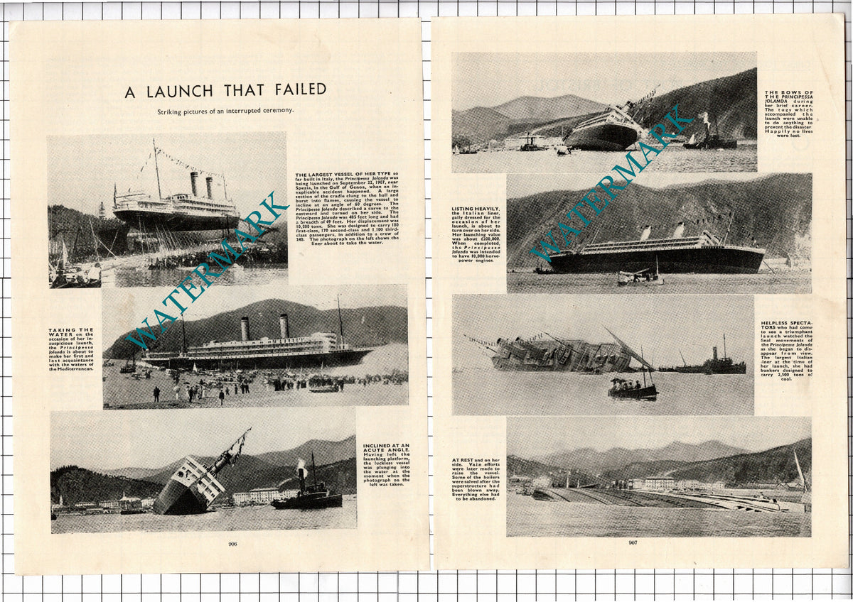 Principessa Jolanda Ship Launch - c.1940 Two-Part Cutting / Print