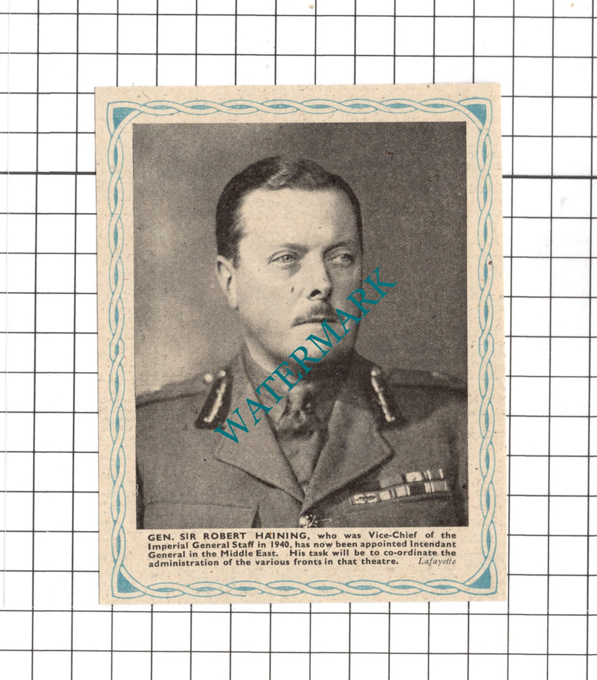 General Sir Robert Haining WW2 - 1941 Small News Clipping