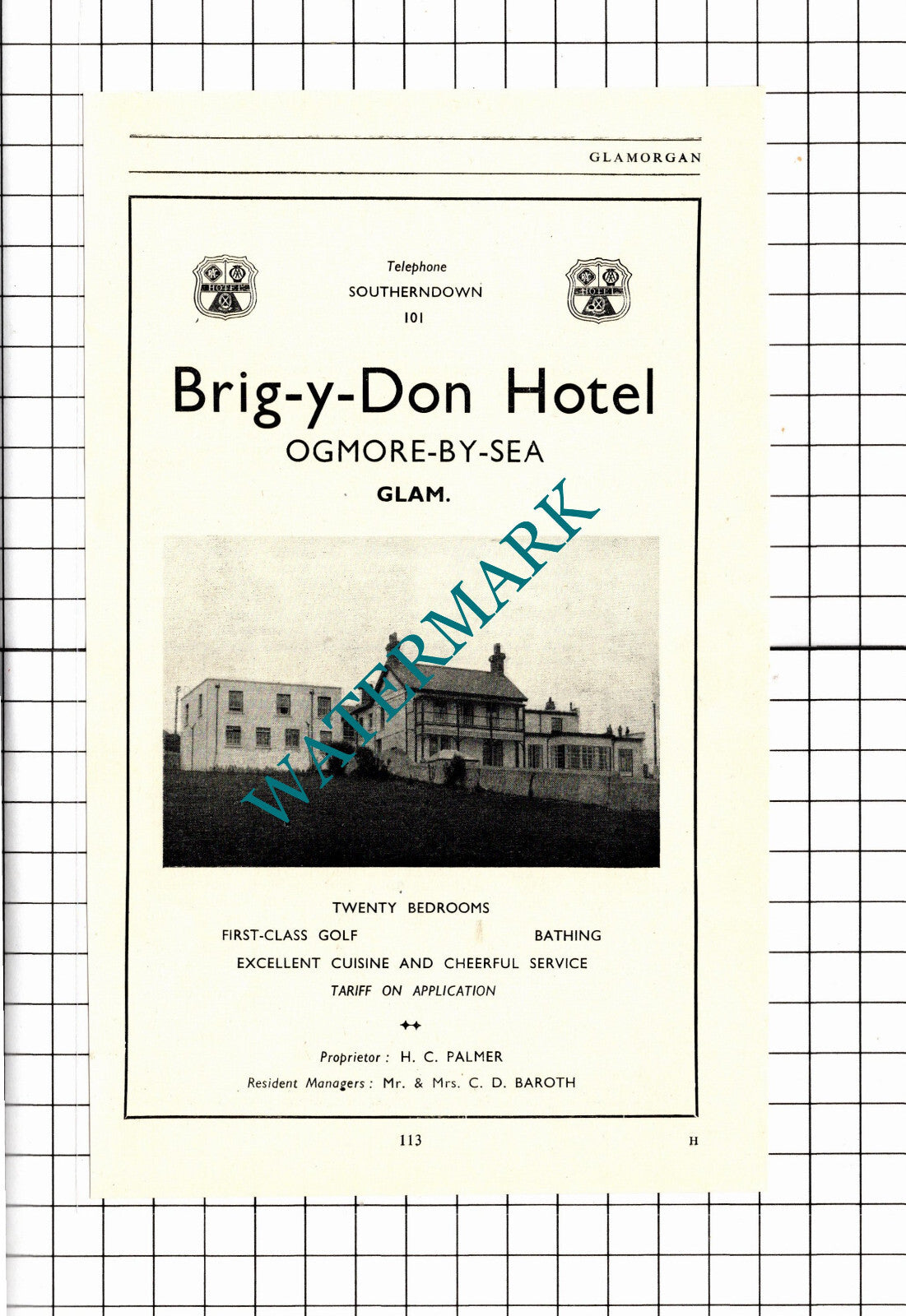 Brig-y-Don Hotel Ogmore-By-Sea Wales Baroth Palmer Advert- 1953 Clipping