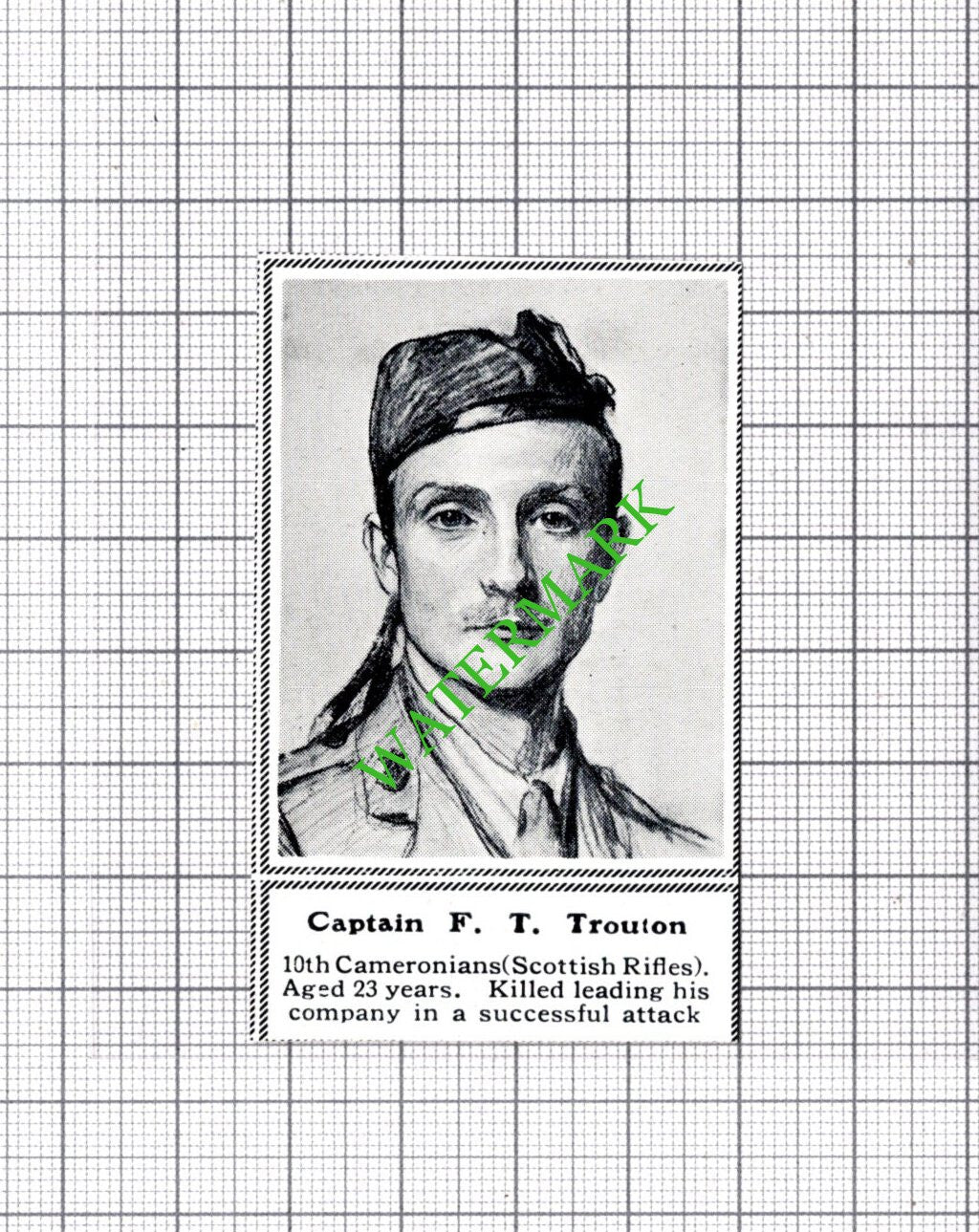 Captain F T Trouton 10th Cameronians Scottish Rifles - c.1918 SMALL Cutting