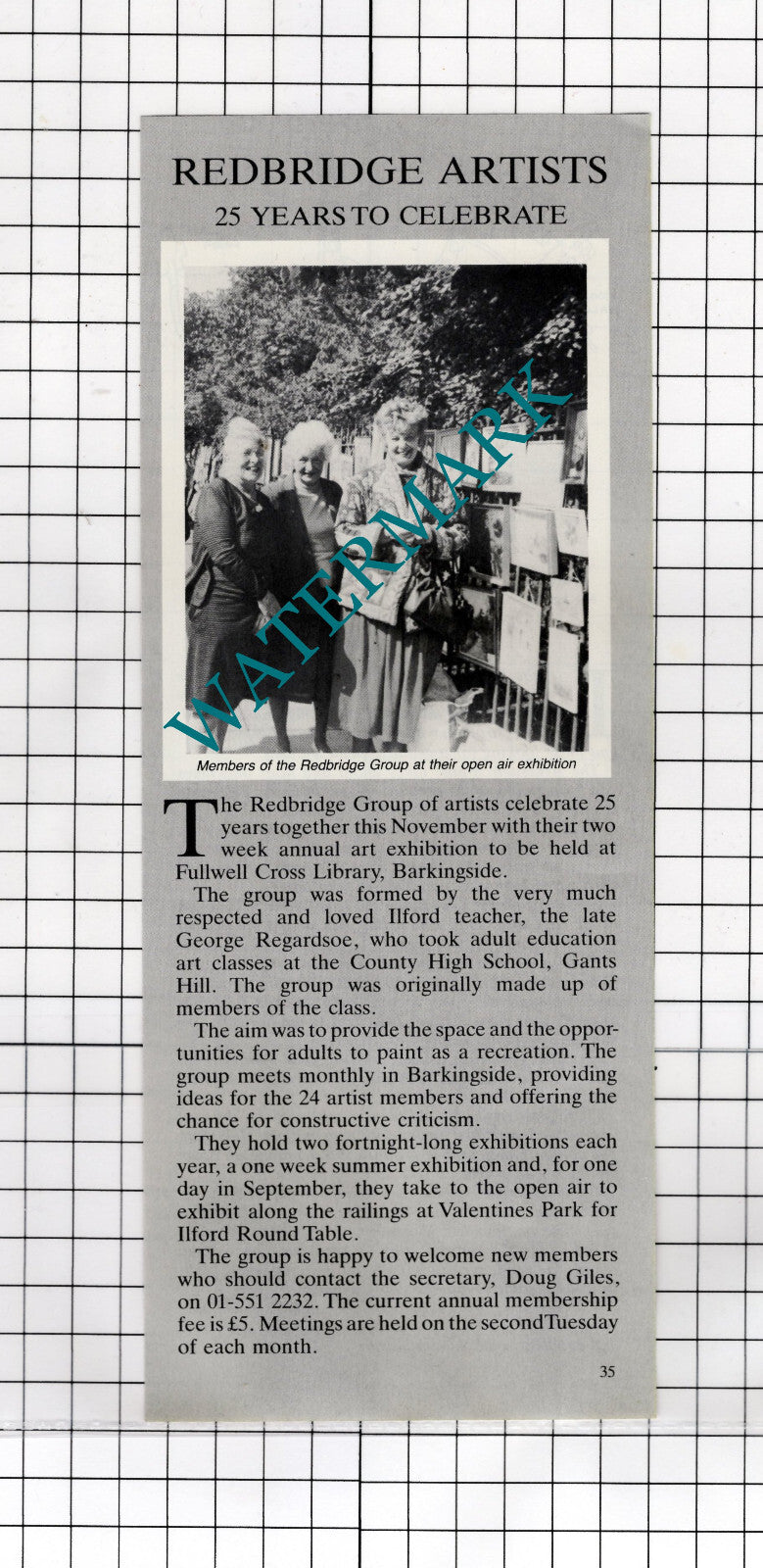 The Redbridge Group Of Artists George Regardsoe - 1989 Cutting
