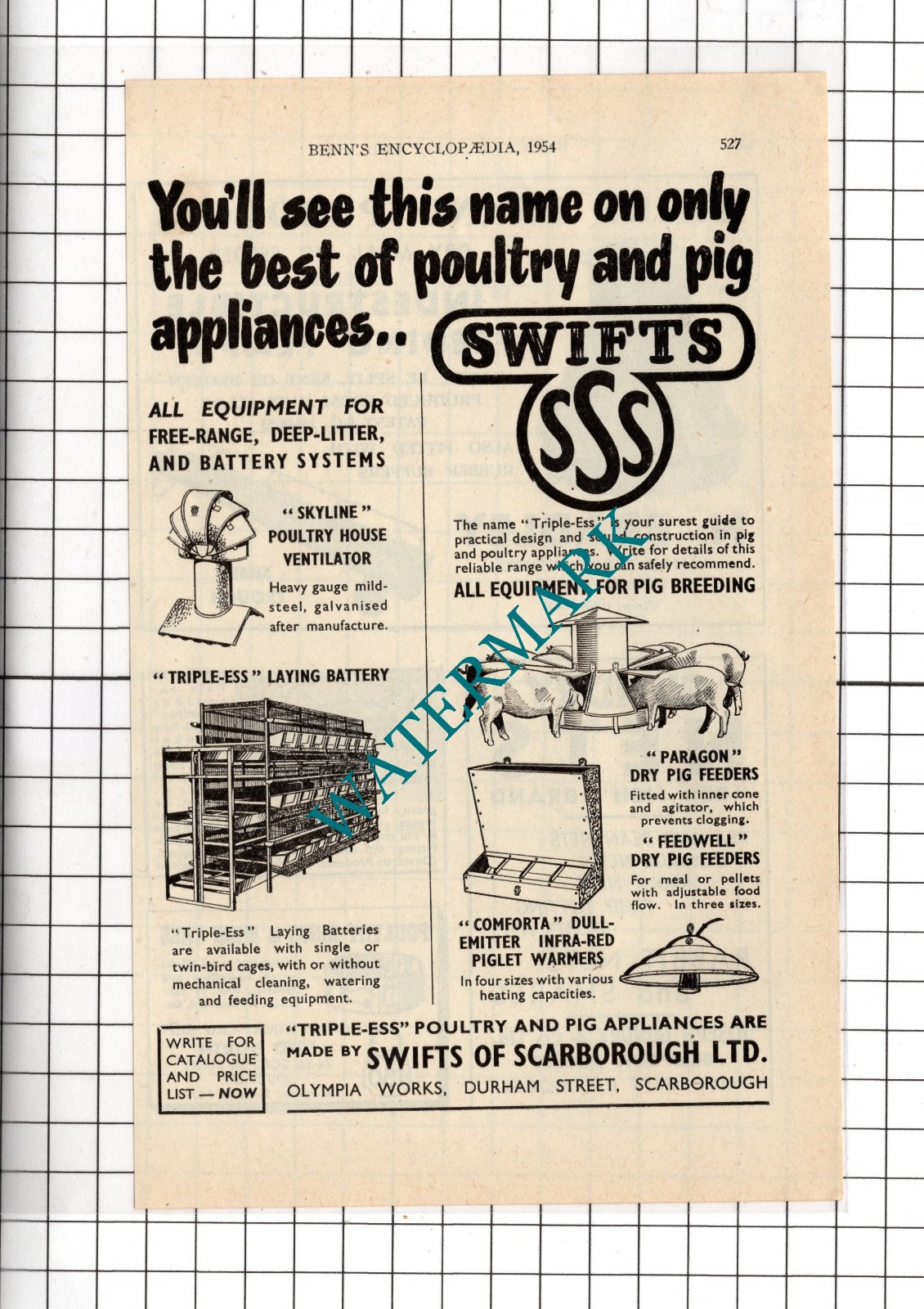 Swifts Of Scarborough Ltd Olympia Works Scarborough Yorkshire - 1954 Advert