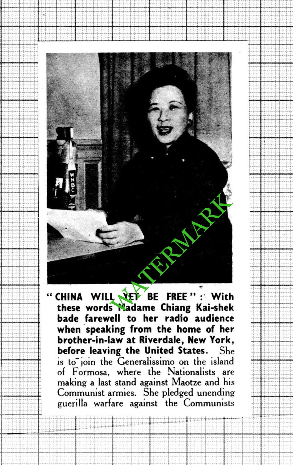Madame Chiang Kai-Shek - 1950 Small Cutting