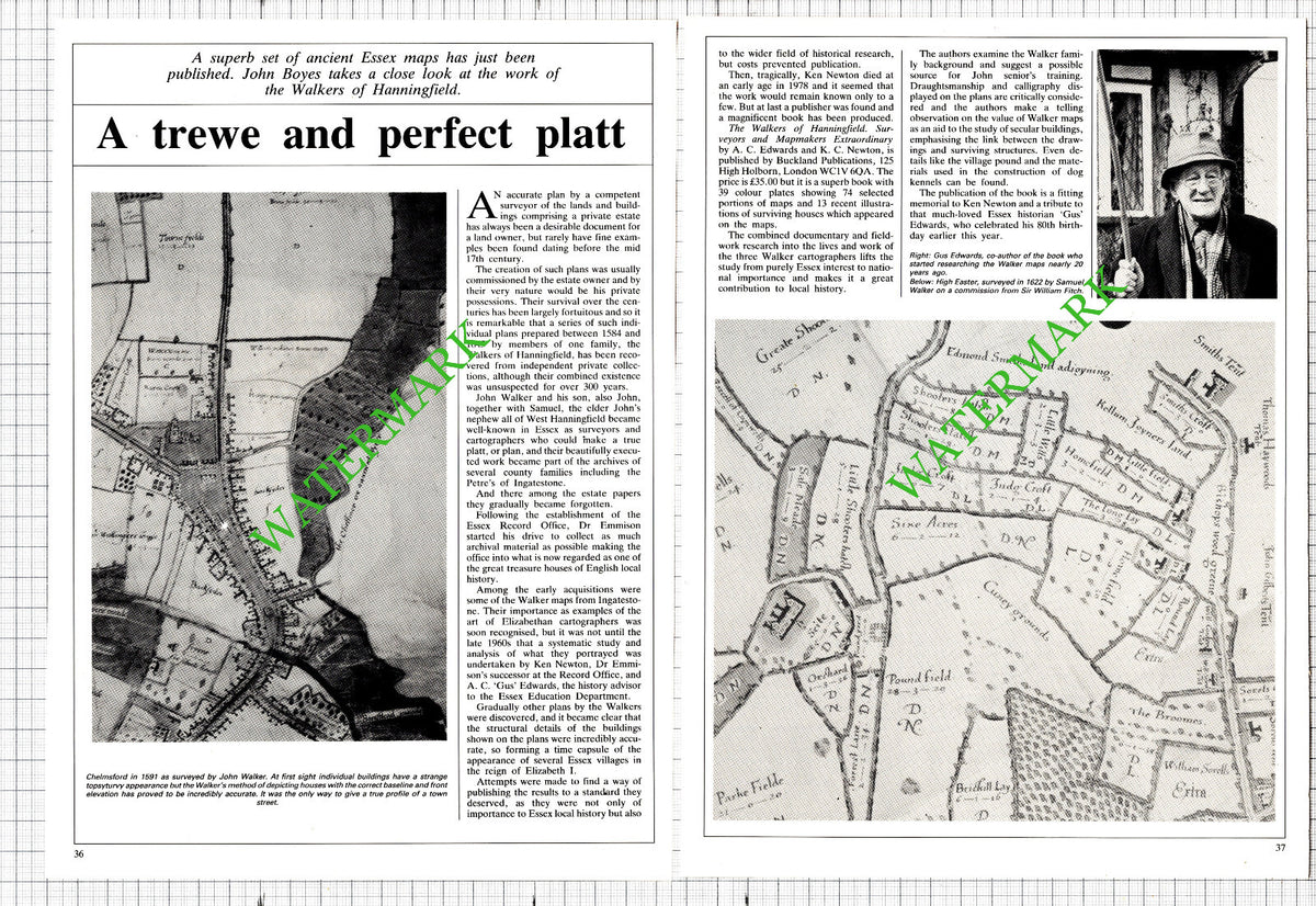 Gus Edwards Walkers of Hanningfield Essex Maps - 1985 Article