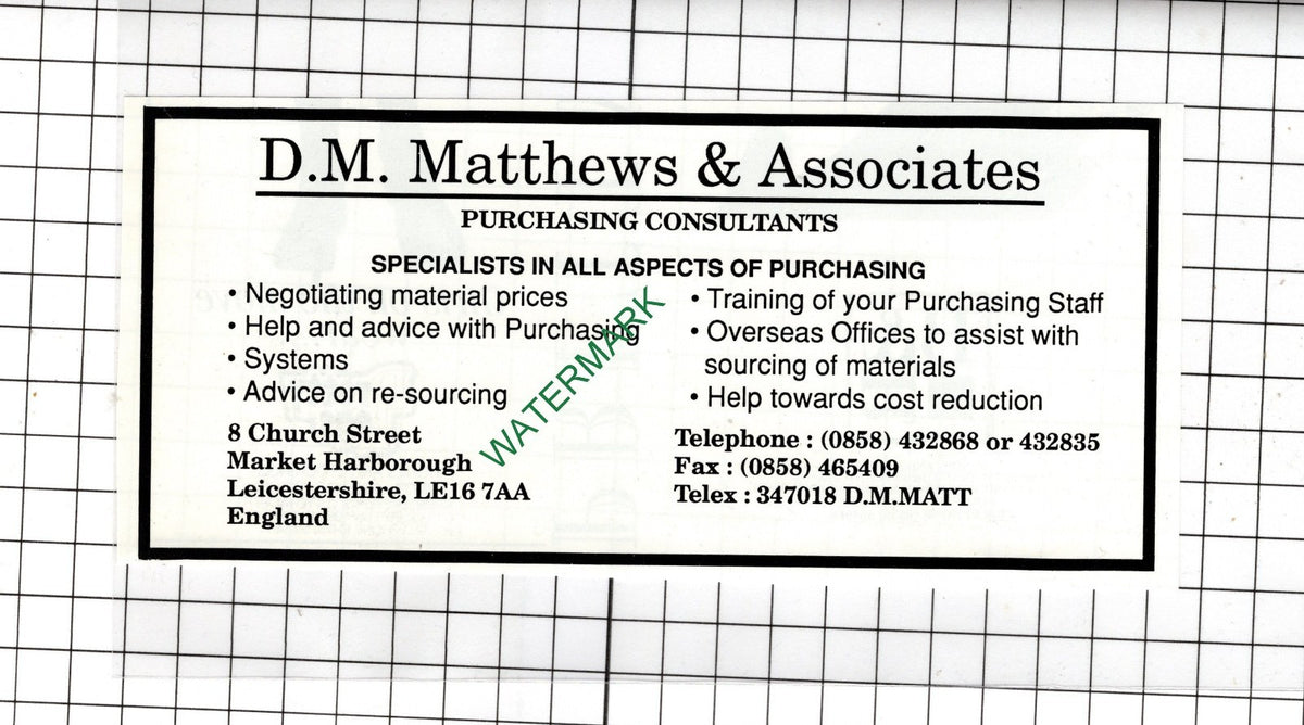 D M Matthews & Associates Market Harborough Leicestershire - 1990 Small Advert