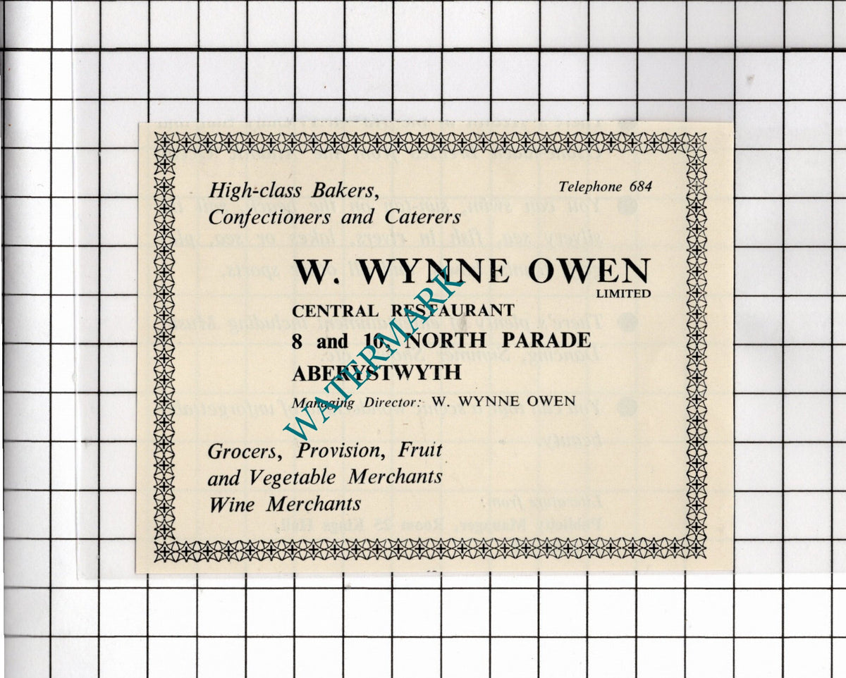 W Wynne Owen Ltd Aberystwyth Wales Small Advert - 1953 Clipping