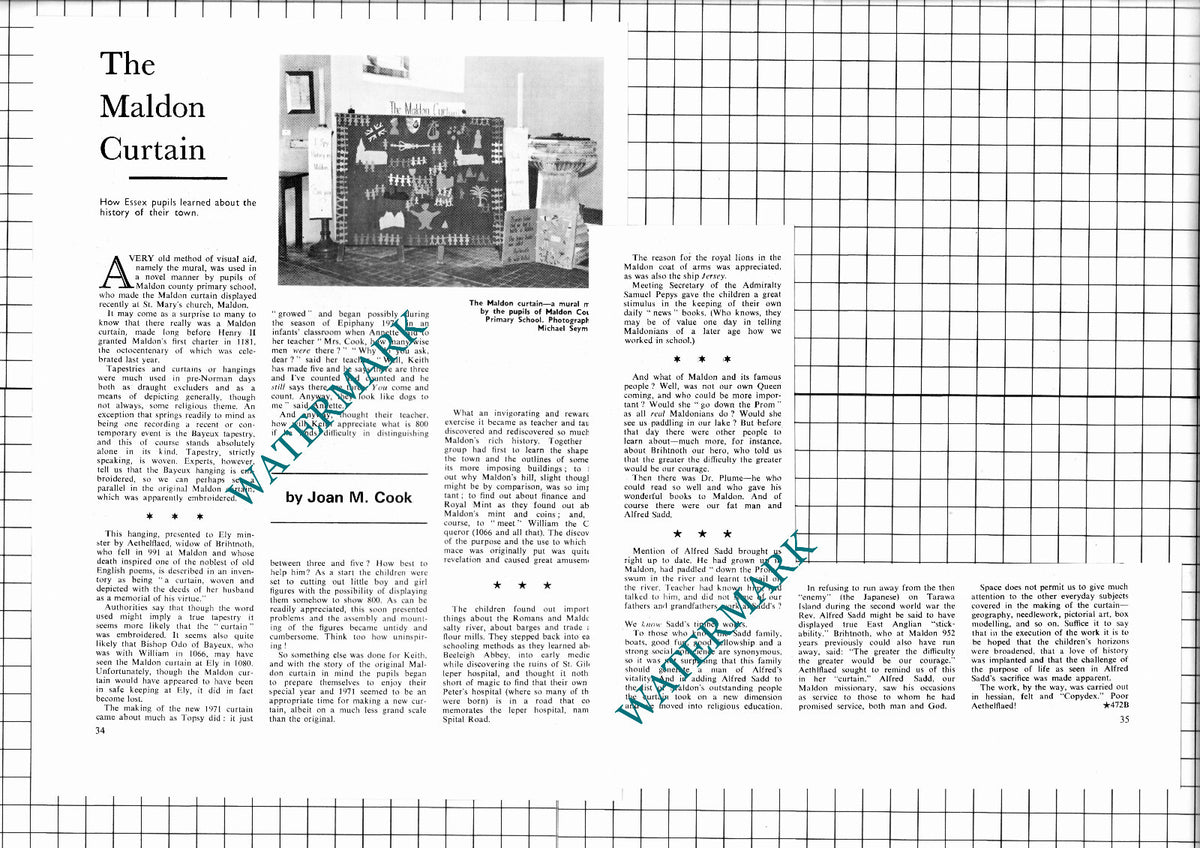 Maldon Essex Maldon County Primary School Curtain - 1972 2-Part Clipping / Print