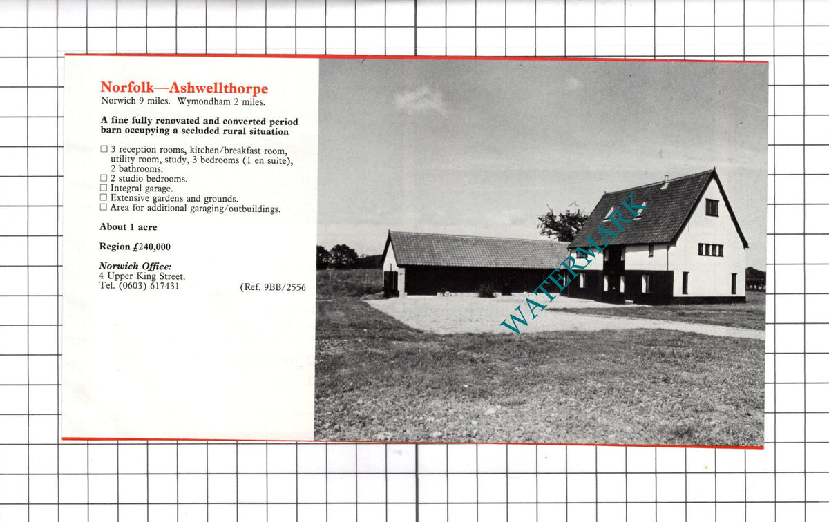 Ashwellthorpe Norfolk House Sale Advert - c.1990 Clipping