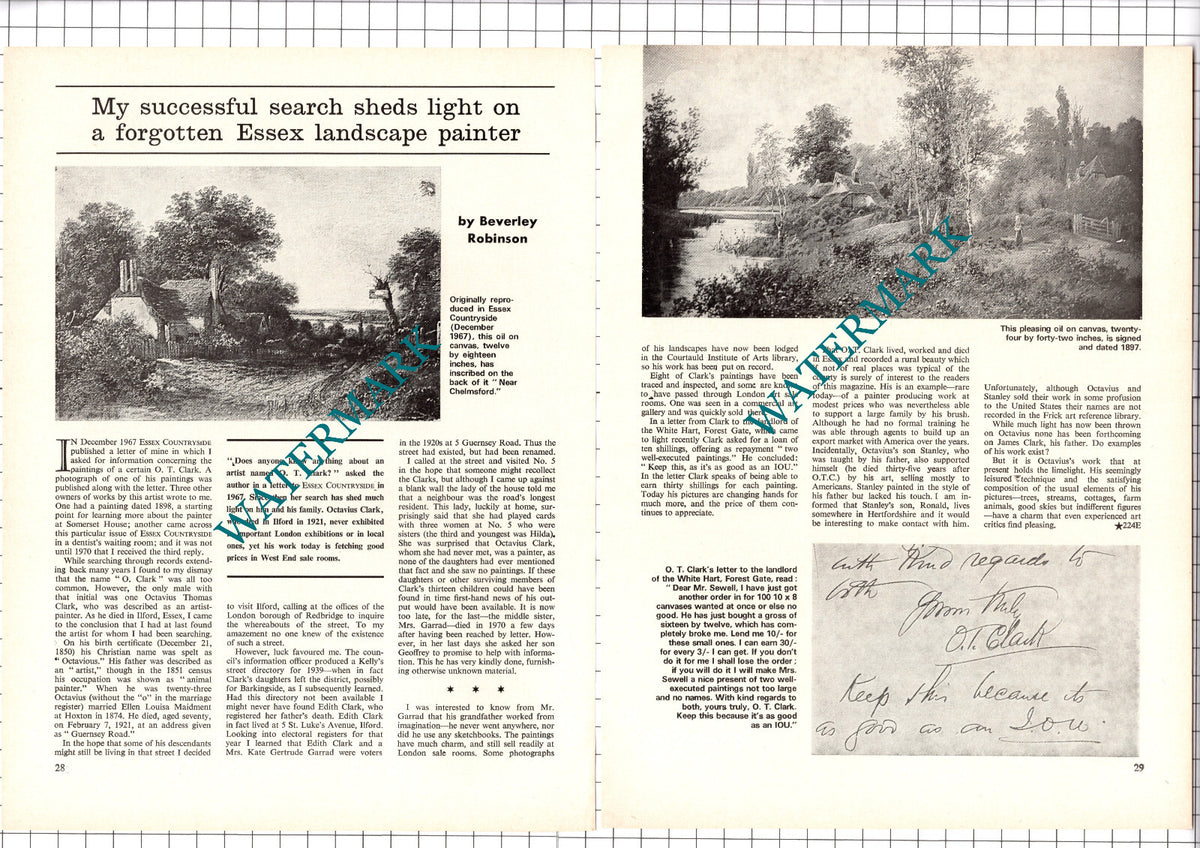 Octavius Thomas Clark Ilford Essex Artist - 1972 Article / Print