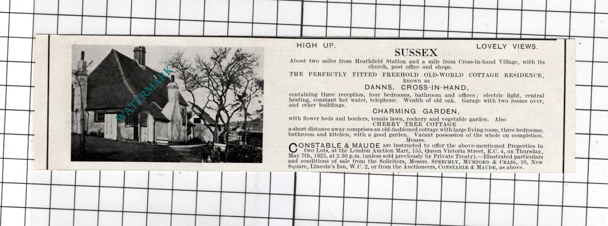 Danns Cross-in-Hand Sussex - 1925 Small House Sale Advert