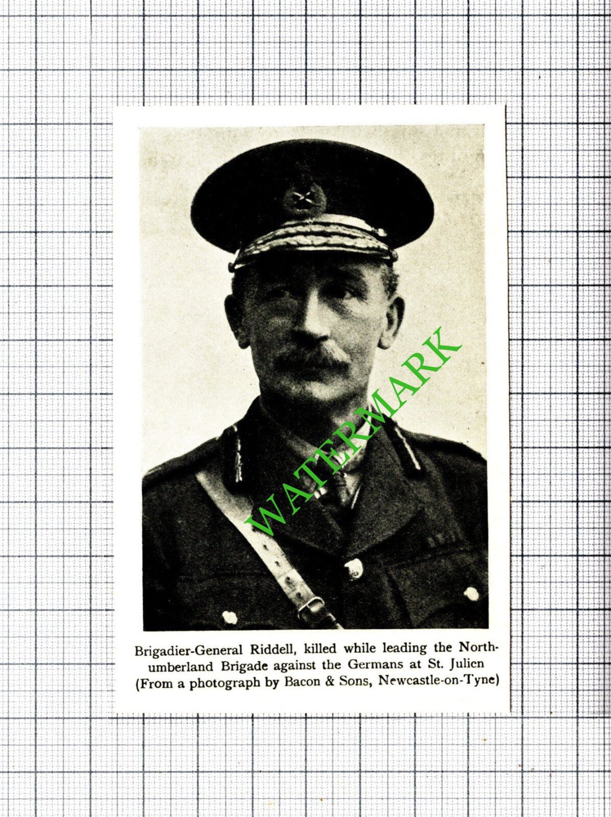 Brig Gen Riddell Northumberland Brigade Great War - c.1920 Small Cutting