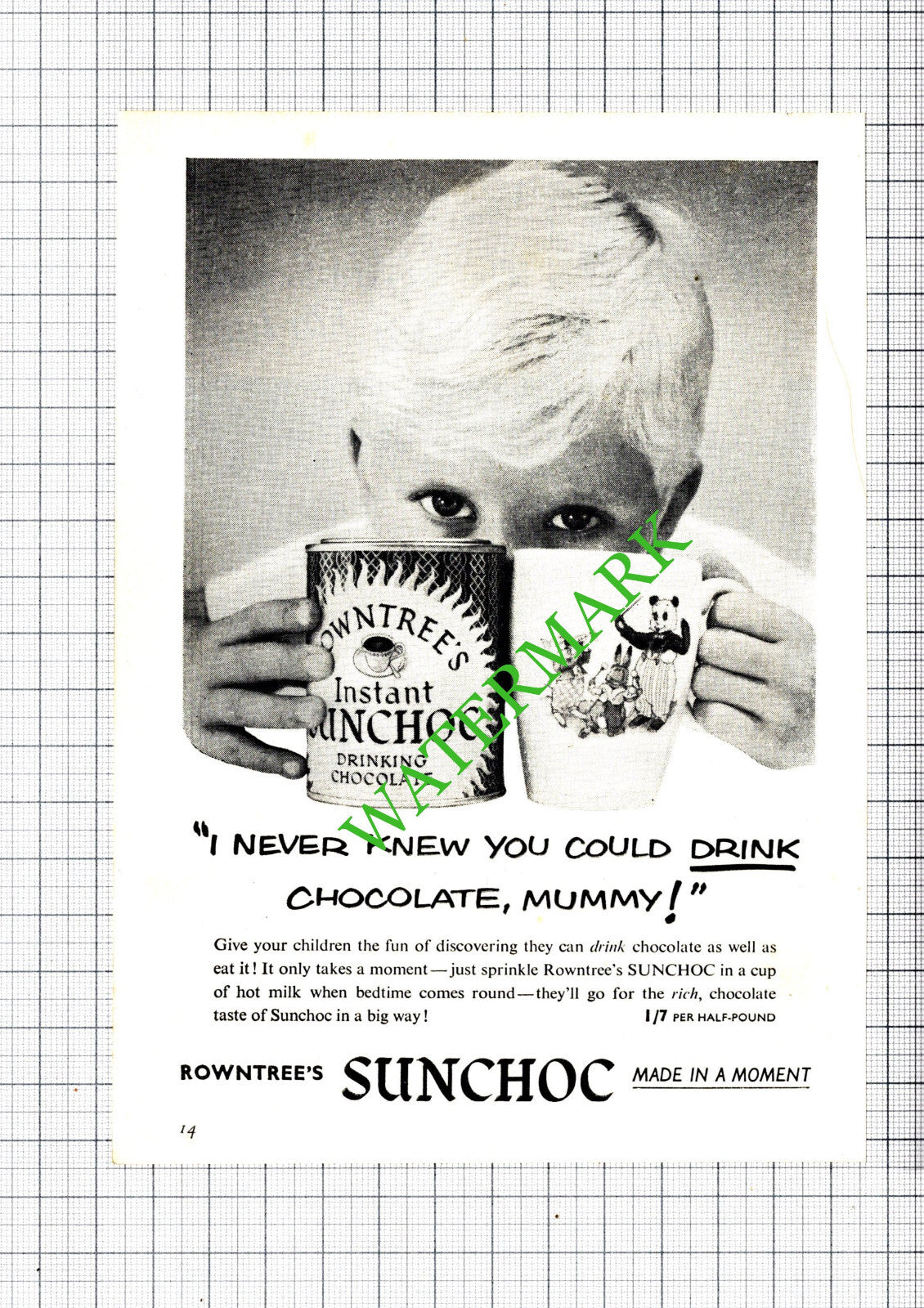 Rowntrees Sunchoc Small Advert - 1955 Cutting