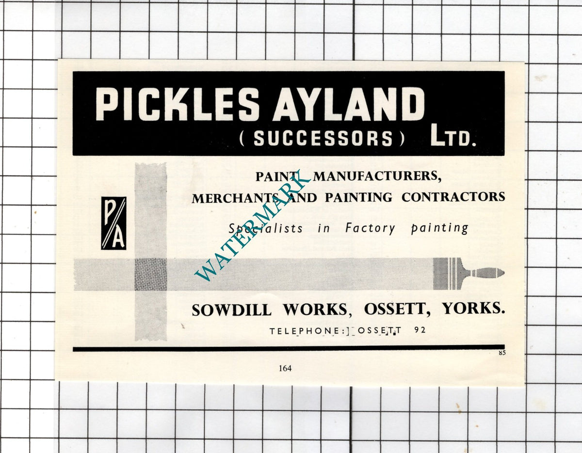 Pickles Ayland Successors Ltd Sowdill Ossett Yorkshire - c.1962 Small Advert