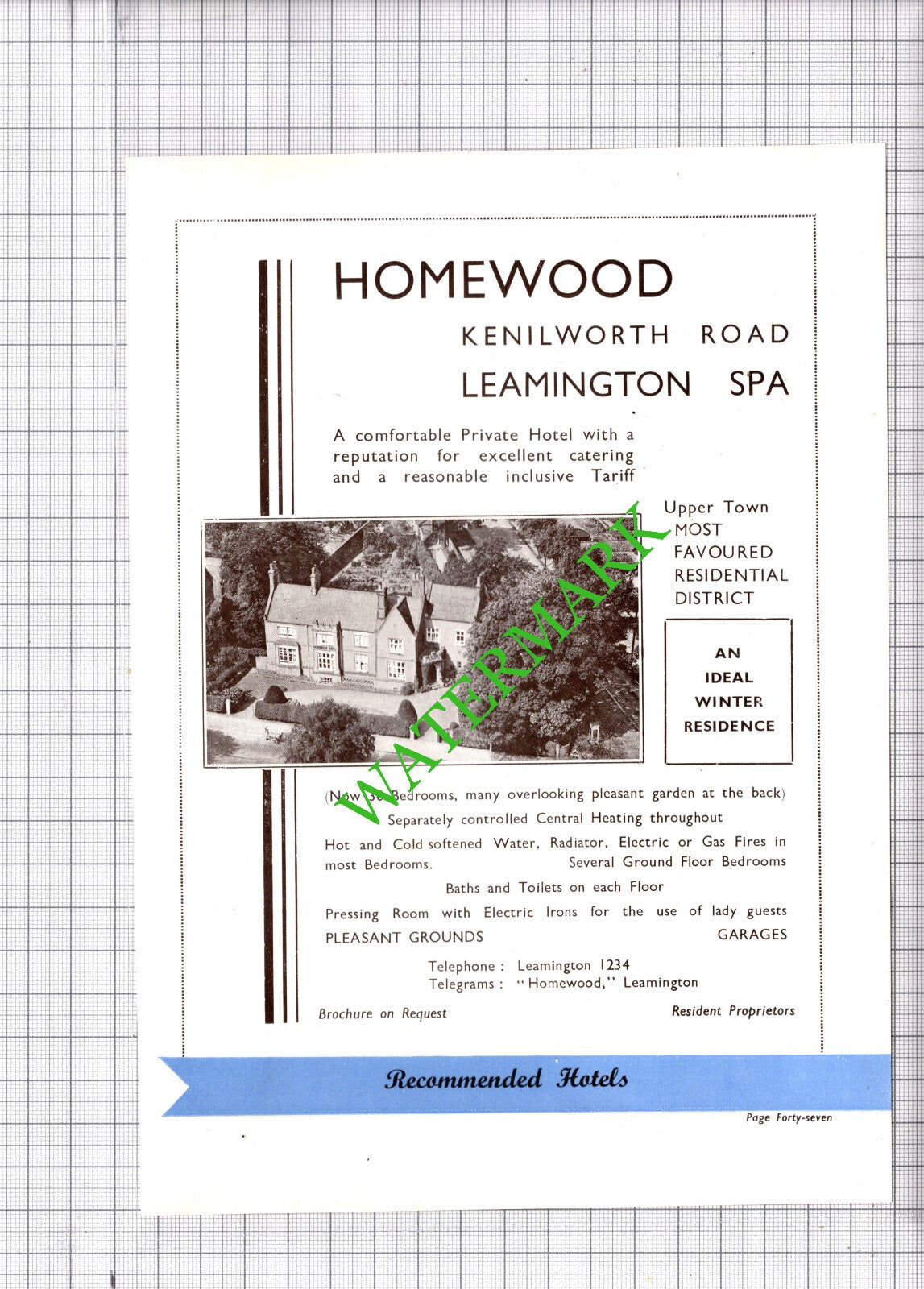 Lachine Hotel Leamington Spa Gowans / Homewood Hotel Advert 1930s Cutting