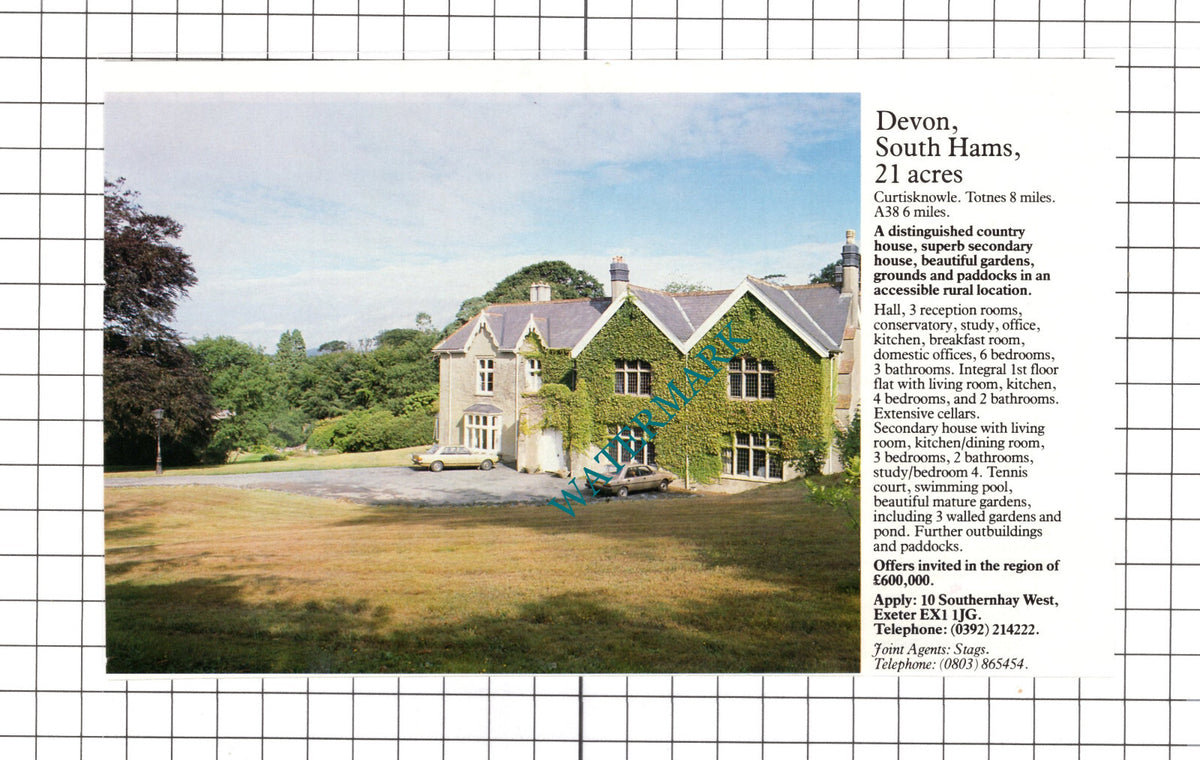 Curtisknowle Devon House Sale Advert - c.1990 Clipping / Print