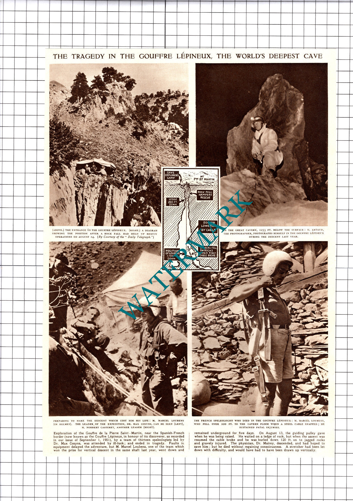 Gouffre Lepineux Cave Max Cosyns Marcel Loubens Dr Mairey - 1952 Cutting / Print