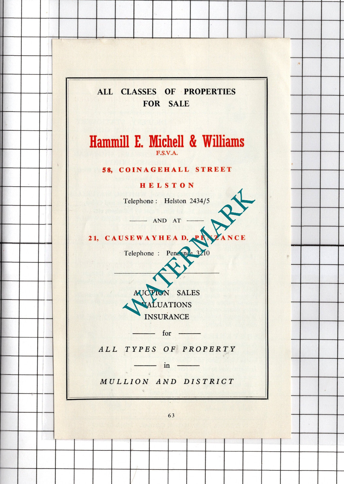 Hammill E Michell & Williams Helston Cornwall - c.1969 Advert