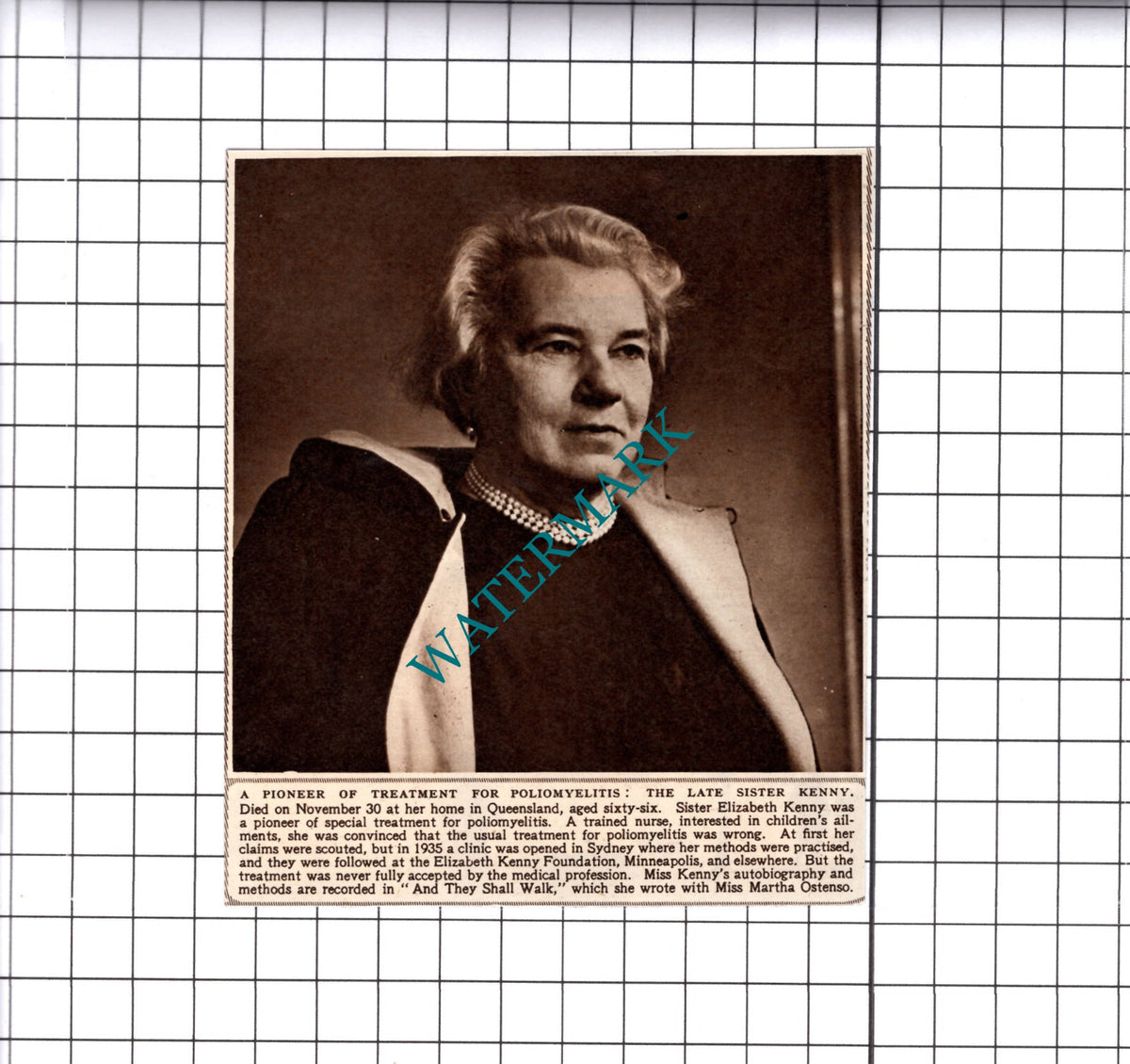 Sister Elizabeth Kenny Obituary - 1952 Cutting