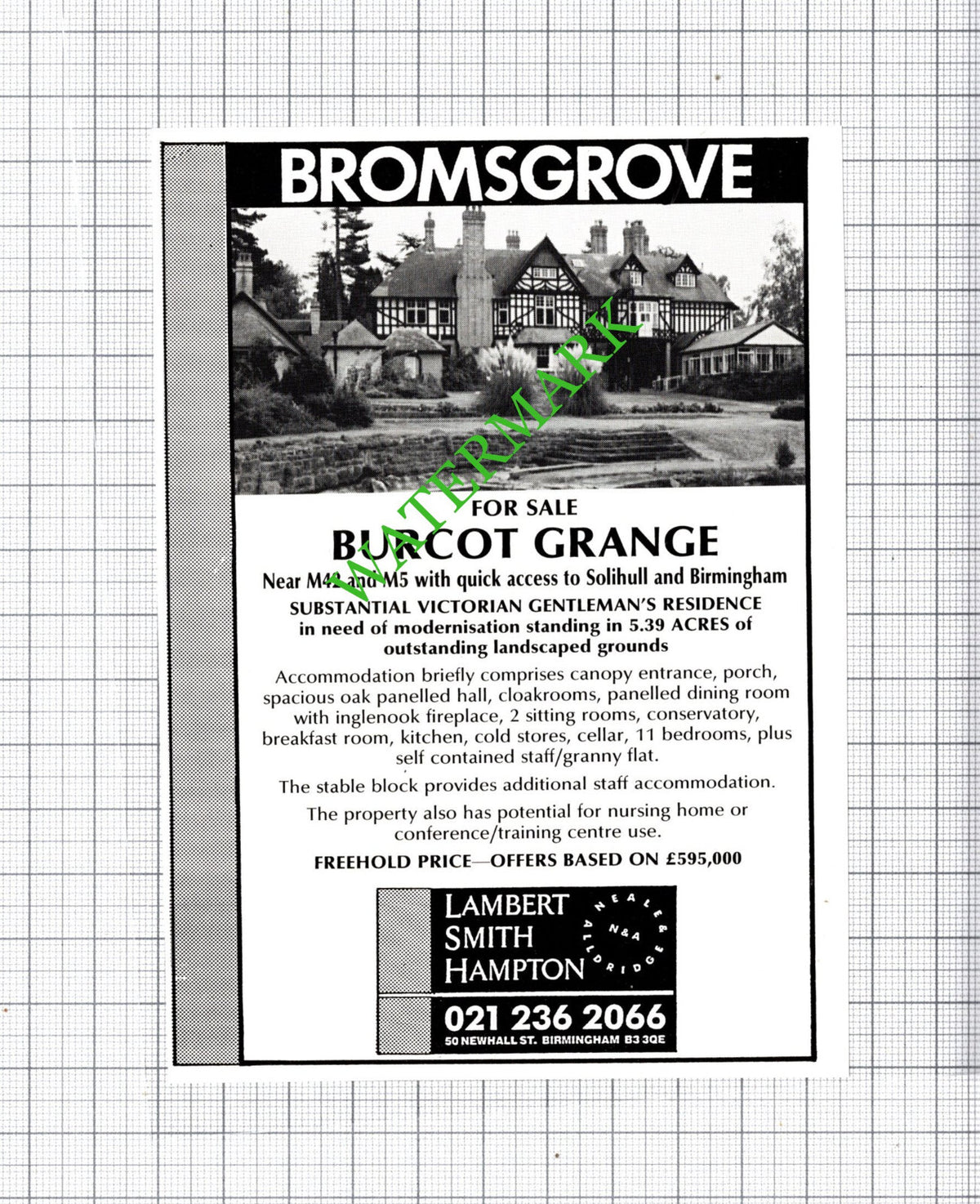 Burcot Grange Bromsgrove Worcestershire Sale Advert - 1991 Cutting