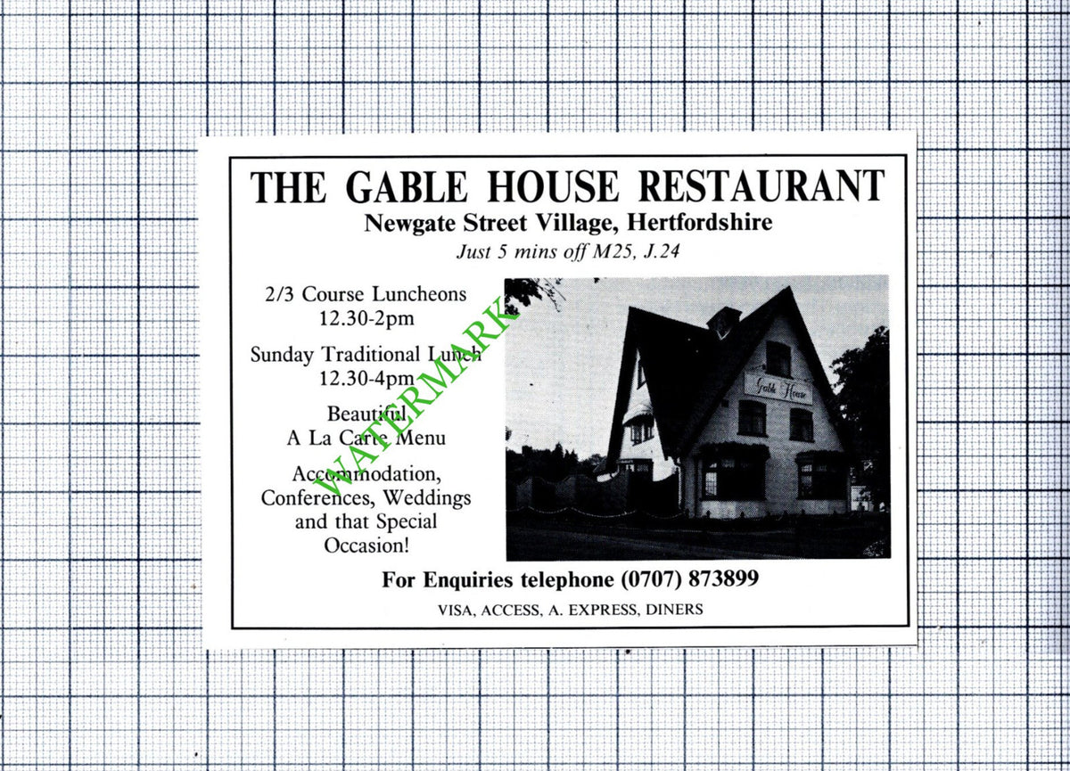 The Gable House Restaurant Newgate Street Village Small Advert - 1991 Cutting