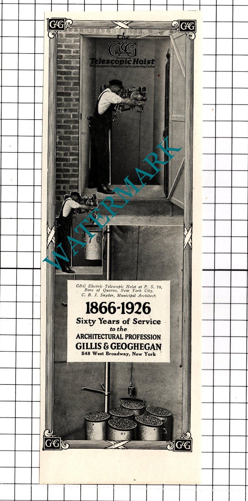 Gillis & Geoghegan New York Hoist - 1926 Advert / Print