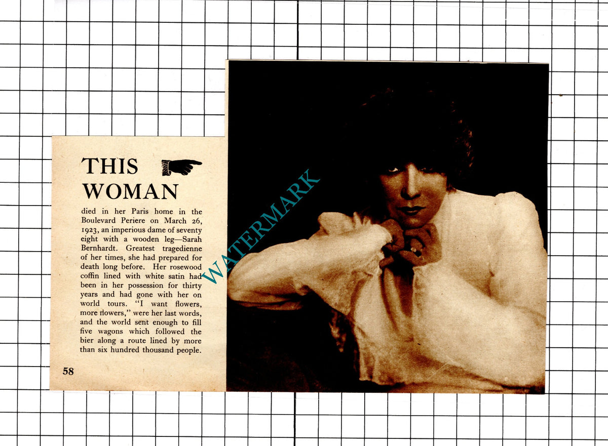 Sarah Bernhardt - 1930s Clipping / Print