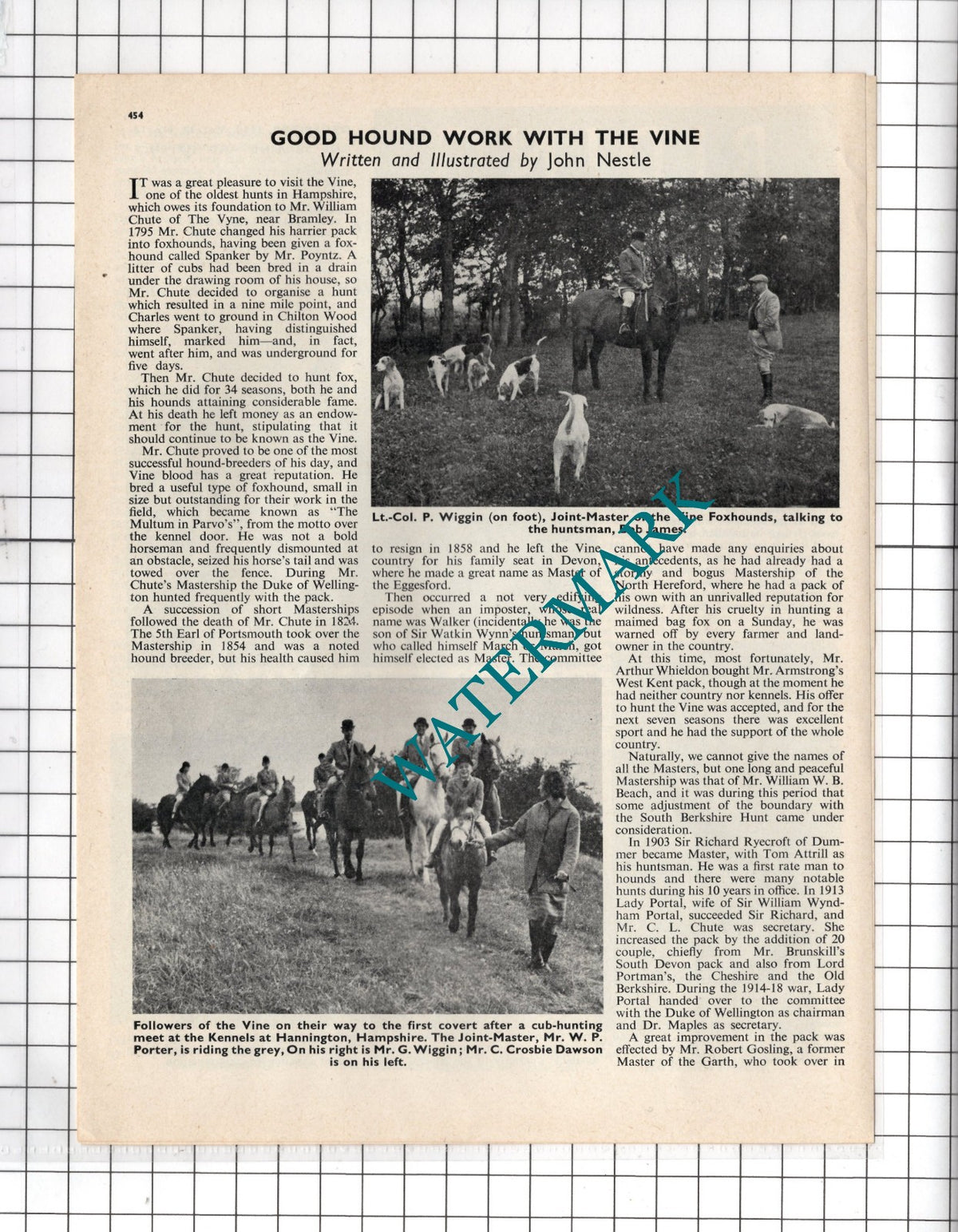 The Vine Hunt Hampshire Lt Col Wiggin Bob James - 1962 Article