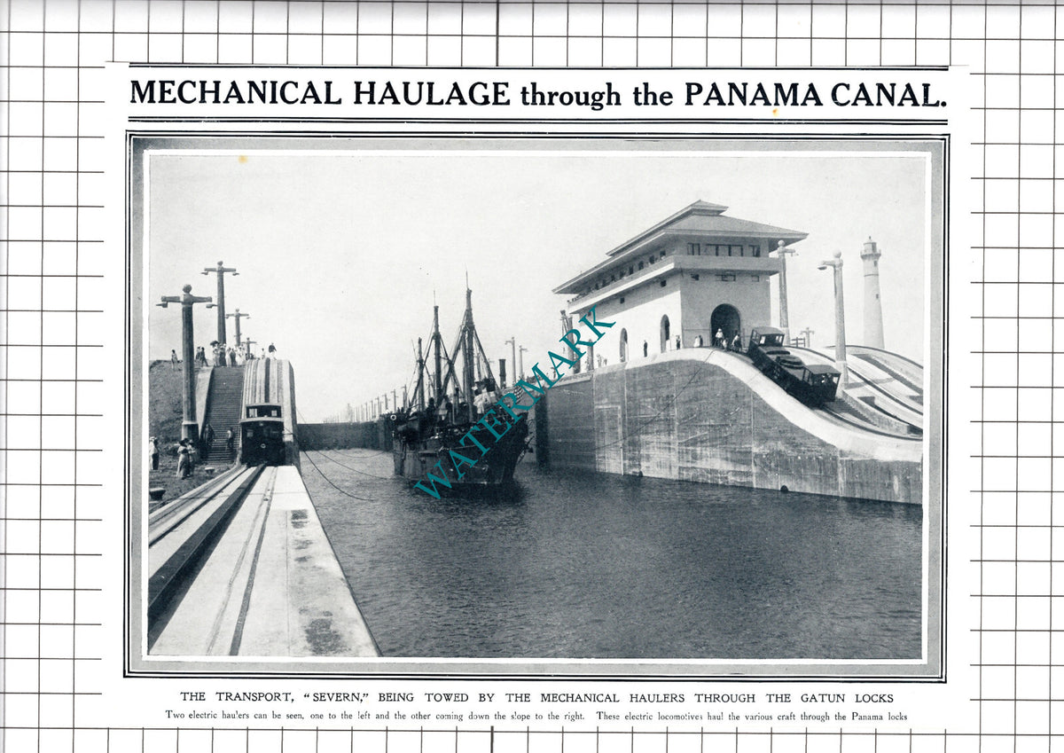 Gatun Locks Panama Canal Transport Ship SEVERN - 1914 Cutting / Print