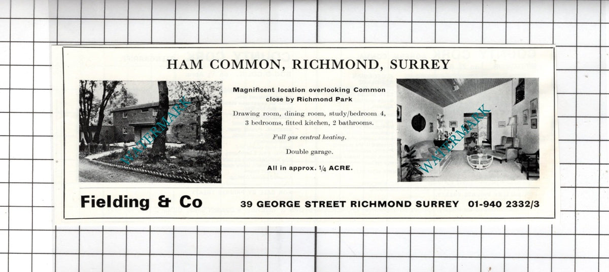Ham Common Richmond Surrey House Sale Advert - 1972