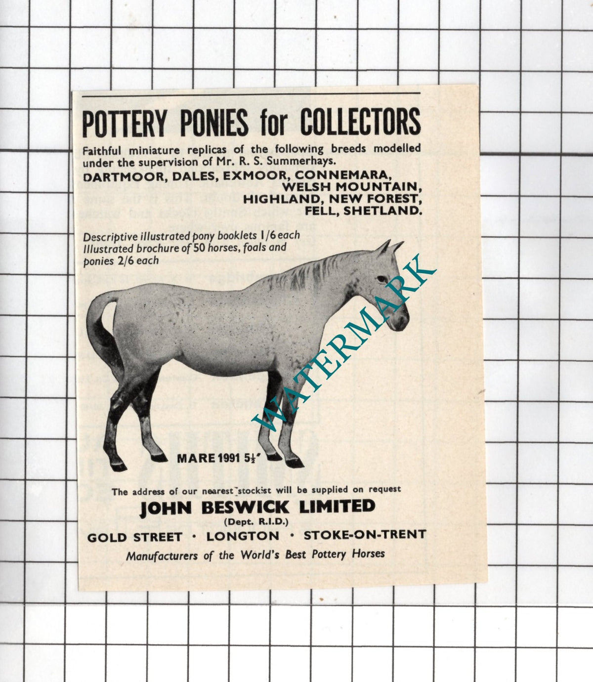 John Beswick Ltd Longton Stoke-on-Trent - 1966 Small ADVERT
