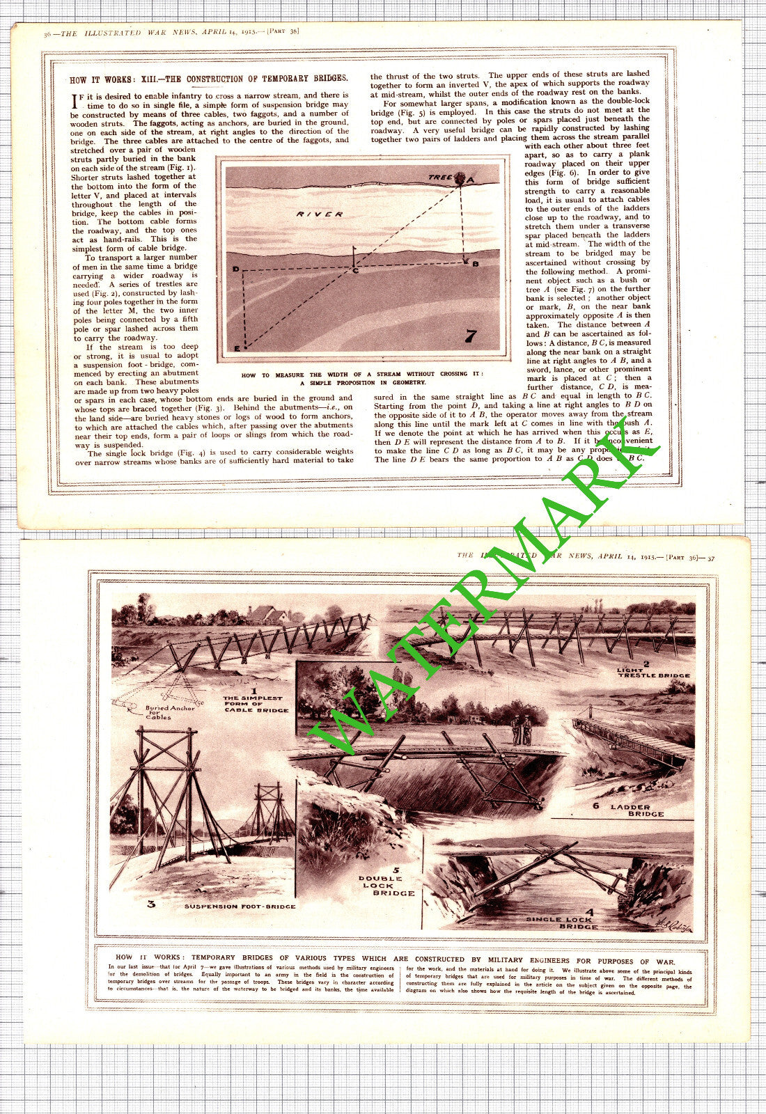 Construction Of Temporary Bridges Great War WW1 - 1915 2-Part Cutting