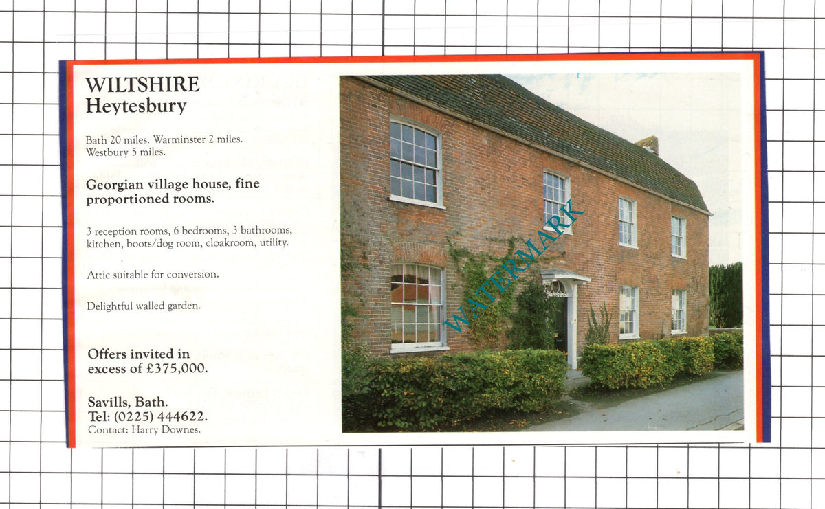 Heytesbury Wiltshire House Sale Advert - 1990 Clipping / Print