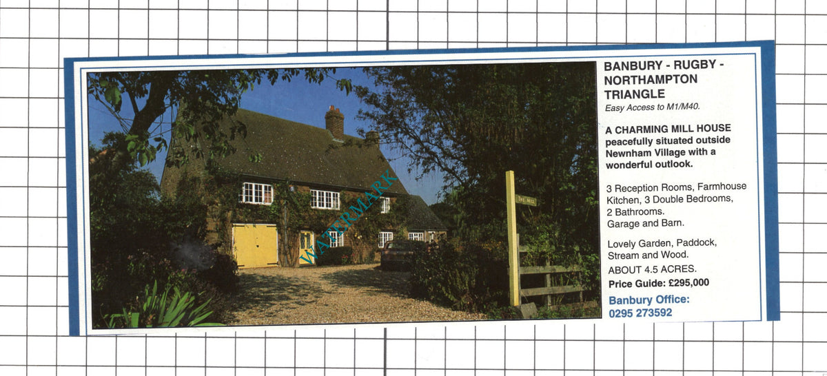 Newnham Northamptonshire House Sale Advert - 1991 Clipping