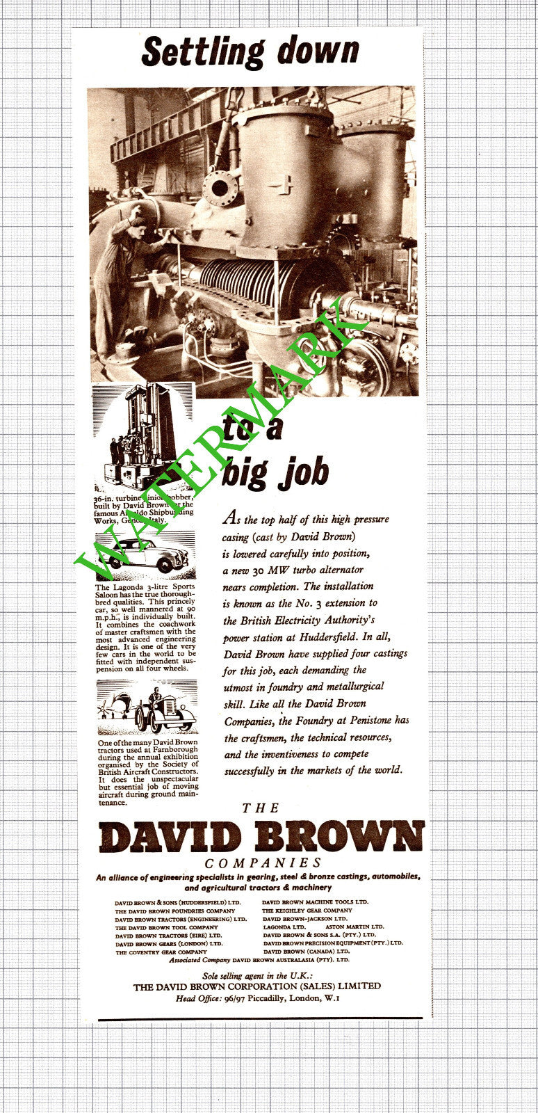 David Brown Companies Engineering Huddersfield Power Station Advert 1954 Cutting