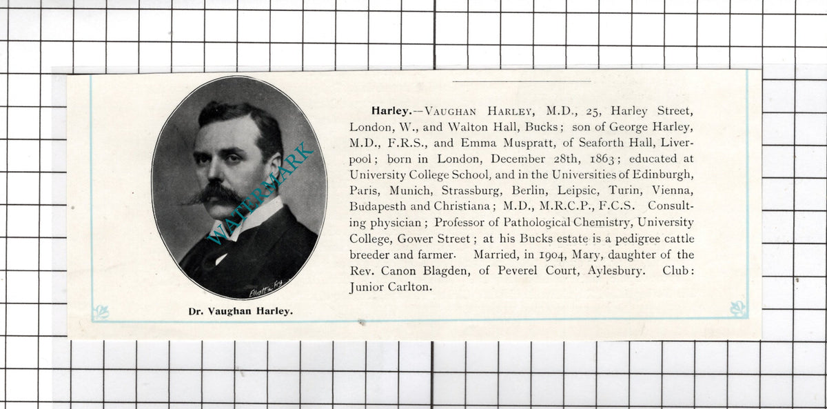 Dr Vaughan Harley Walton Hall Buckinghamshire - c.1910 Cutting