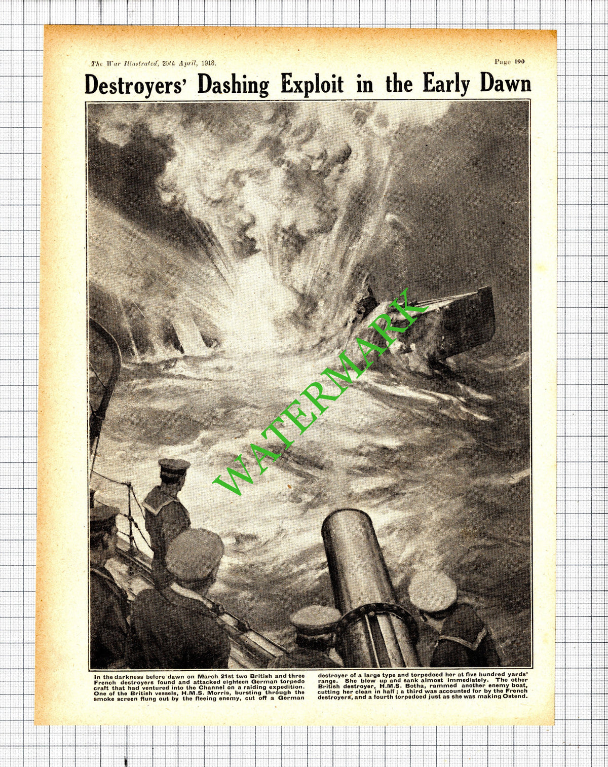 HMS MORRIS Ship Great War - 1918 Cutting