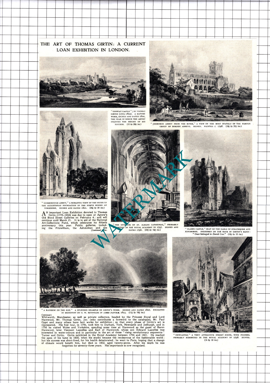 Thomas Girtin Artist Exhibition London - 1953 Cutting / Print