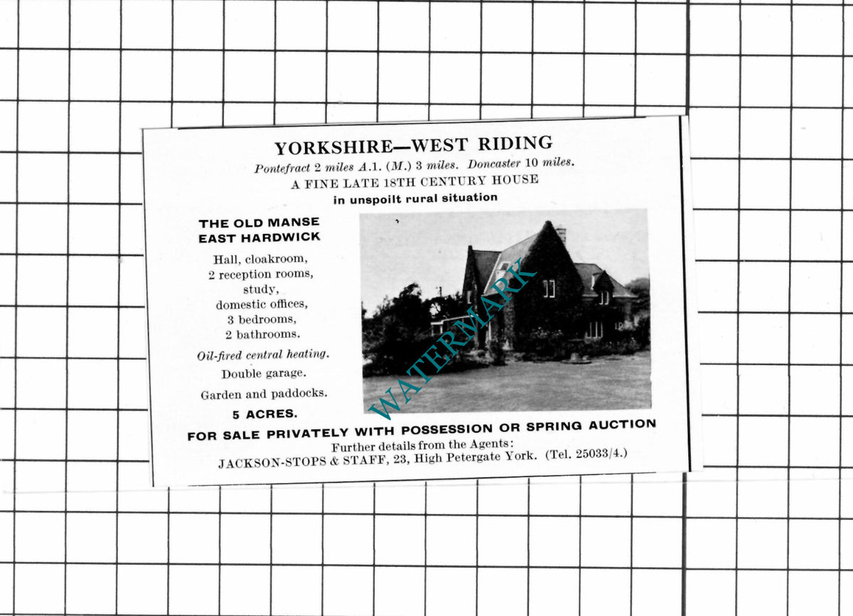 The Old Manse East Hardwick Yorkshire SMALL House Sale Advert - 1967 Cutting