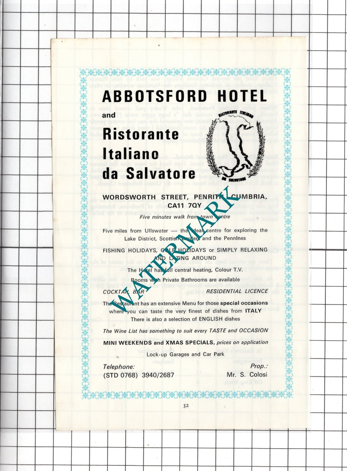 Abbotsford Hotel Penrith Cumbria Mr S Colosi - c.1975 Advert