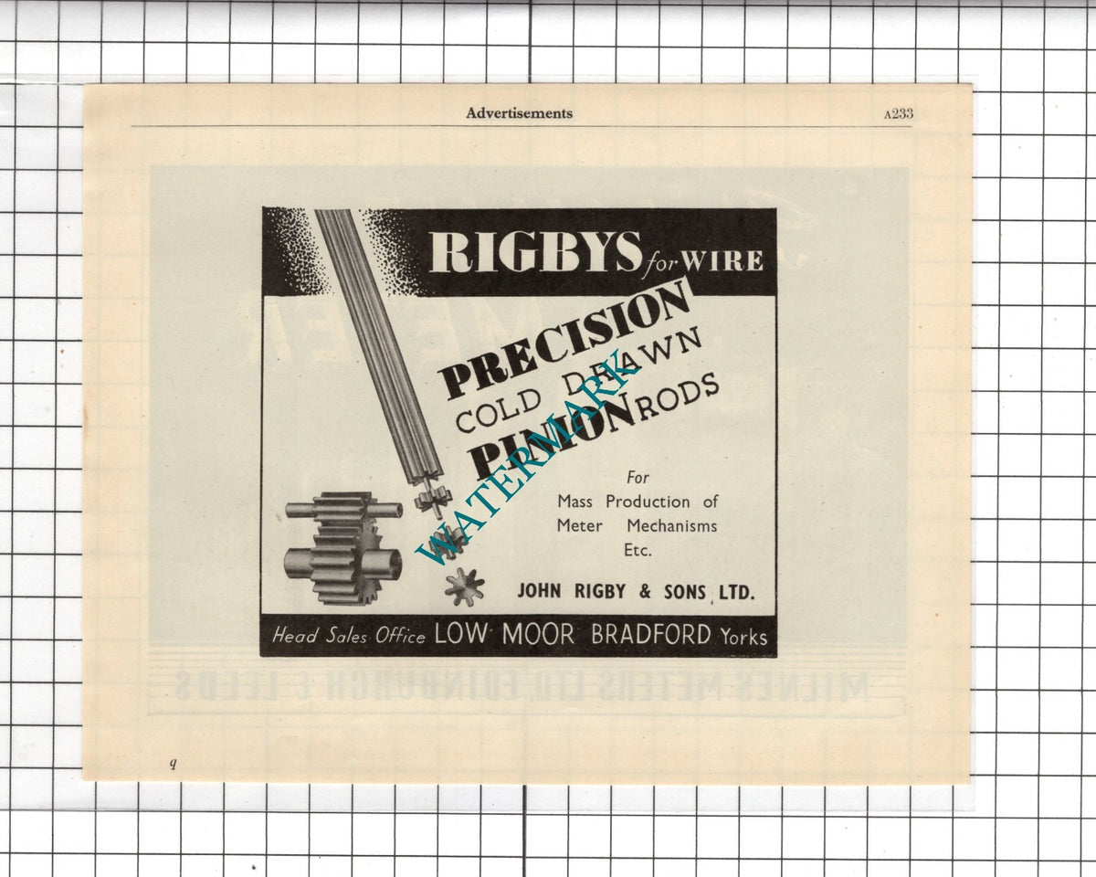 Milne's Meters Ltd Edinburgh / John Rigby & Sons Ltd Bradford - 1951 Advert