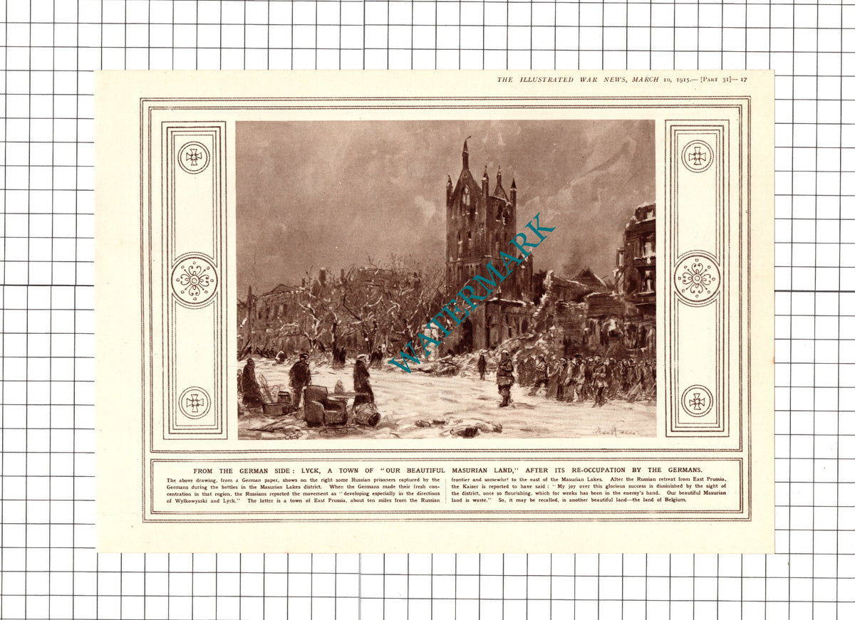 Lyck East Prussia Elk Poland Great War WW1 - 1915 Clipping / Print