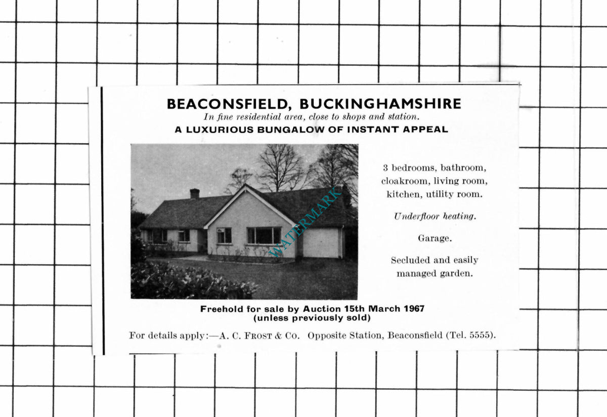 Beaconsfield Buckinghamshire SMALL House Sale Advert - 1967 Clipping